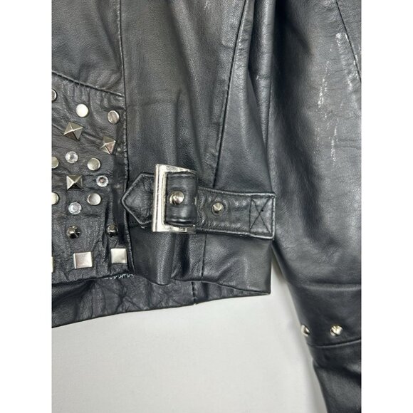 Wilson Leather Rocks Led Zeppelin Studded Biker Jacket M Distressed Punk Moto - Picture 15 of 16